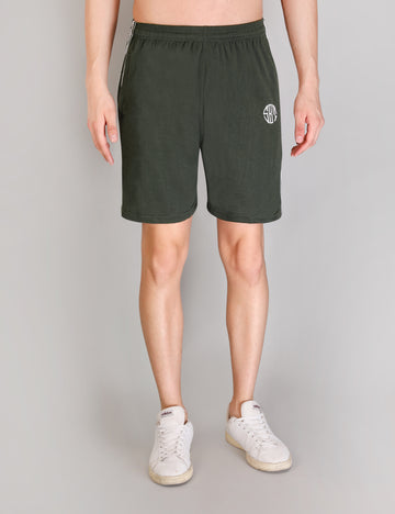 Men's Olive Cotton Shorts with Zipper Pockets