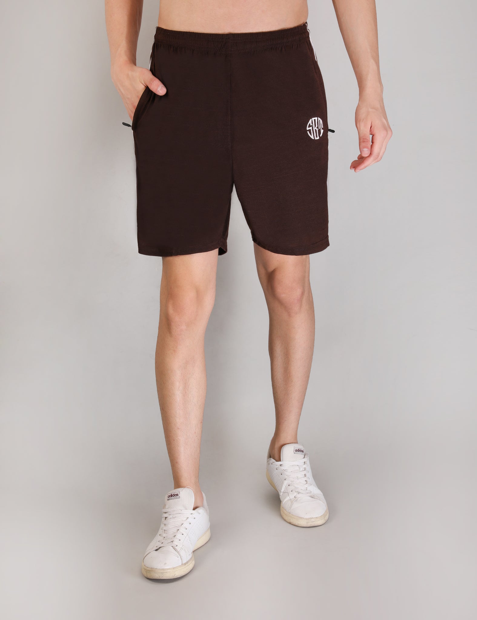 Men's Coffee Cotton Shorts with Zipper Pockets