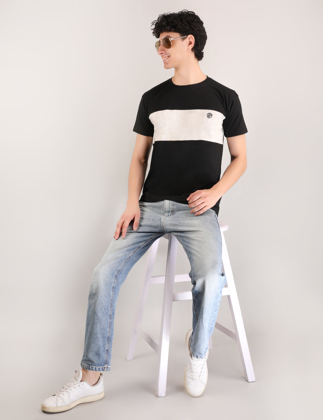 Black And White Half Sleeves T Shirt