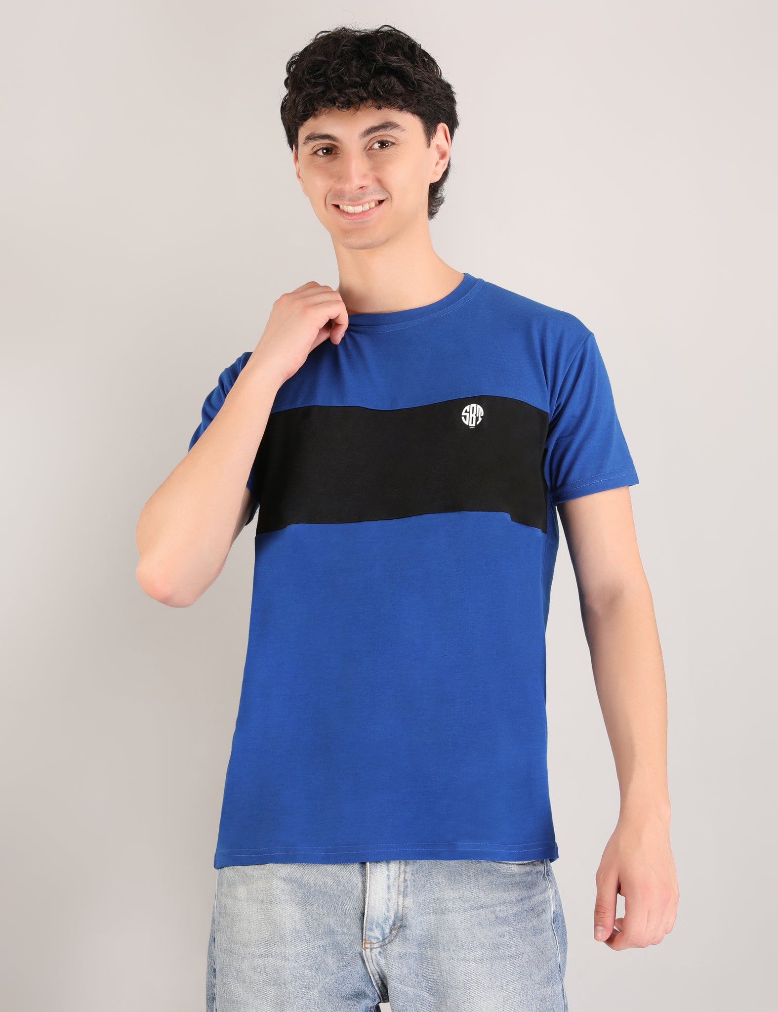 Blue And Black Half Sleeves T Shirt