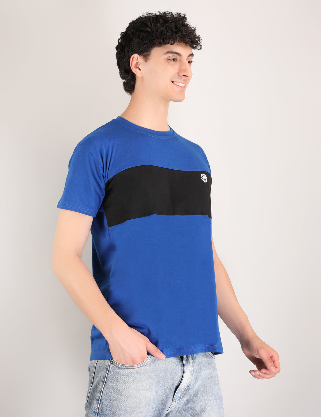 Blue And Black Half Sleeves T Shirt