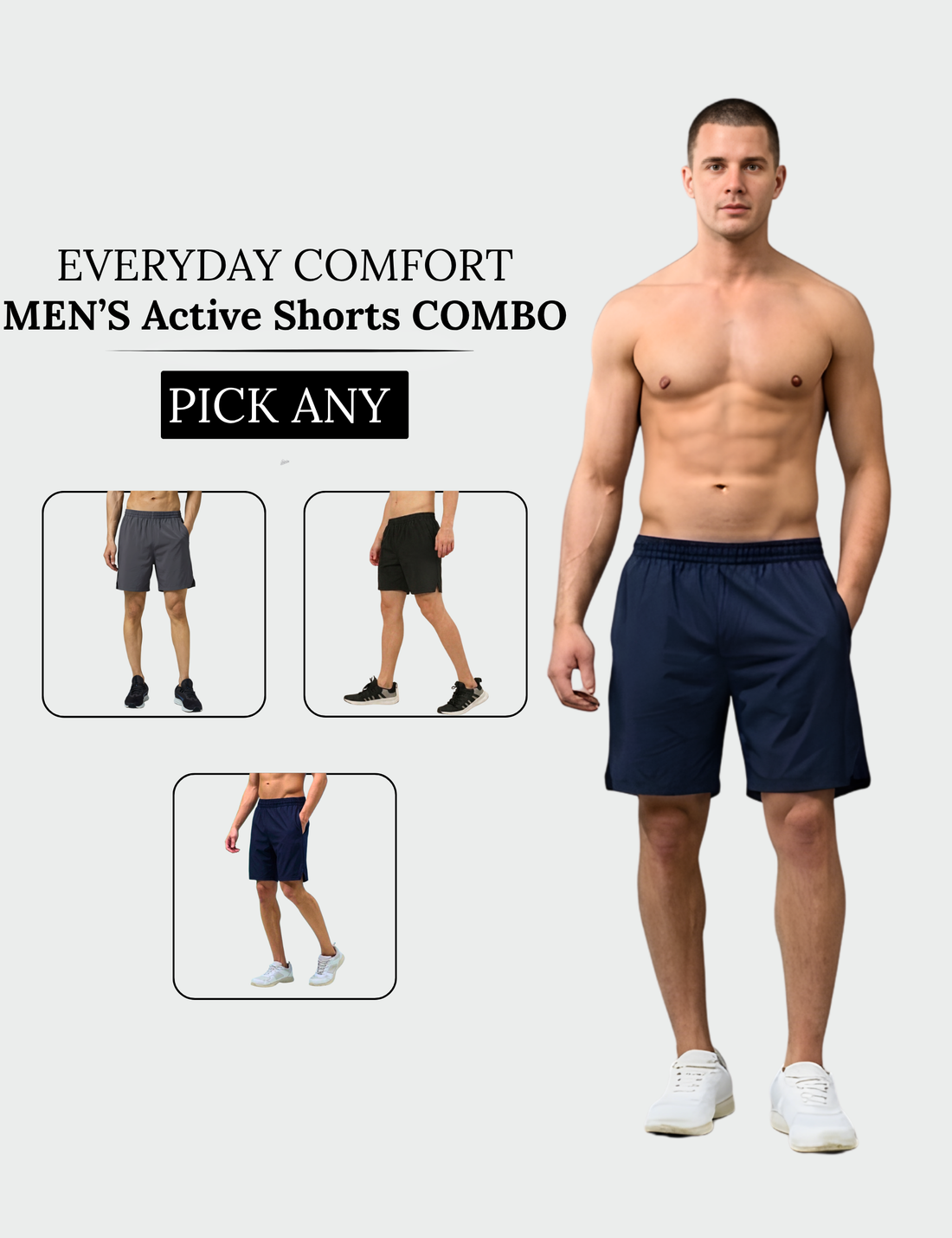 Men wearing training shorts from a multi-color combo set